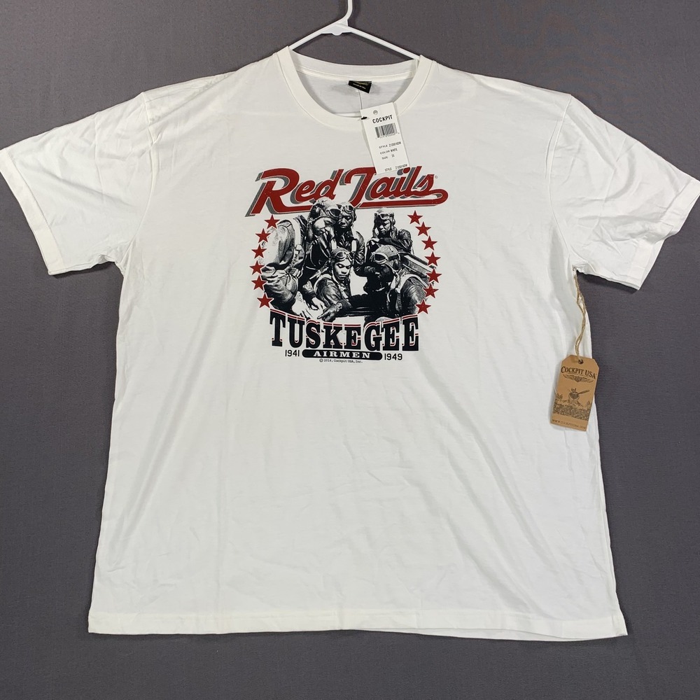 Red Tails Tuskegee Airmen Shirt Mens 3X White WWII Pilot Cockpit USA Graphic Tee